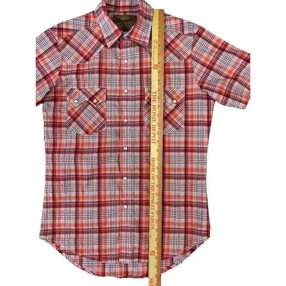 Wrangler Retro Western Shirt‎ MVR419M Red Plaid Short Sleeve Pearl Snap Small - Picture 6 of 7